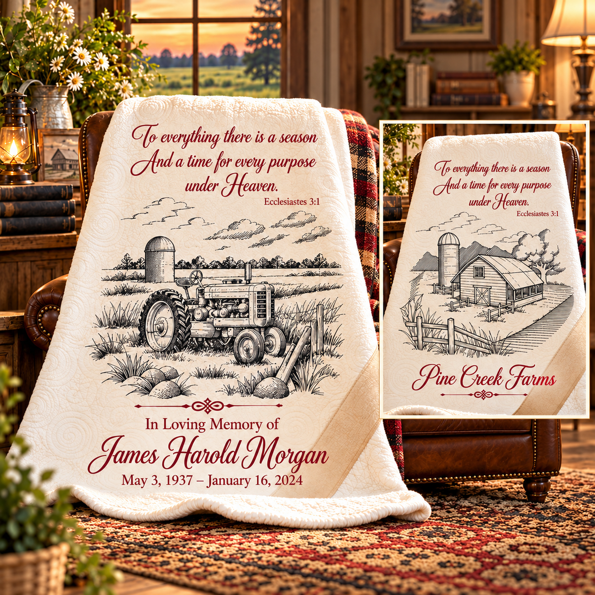 To Everything There Is a Season Personalized Vintage Barn or Tractor Throw