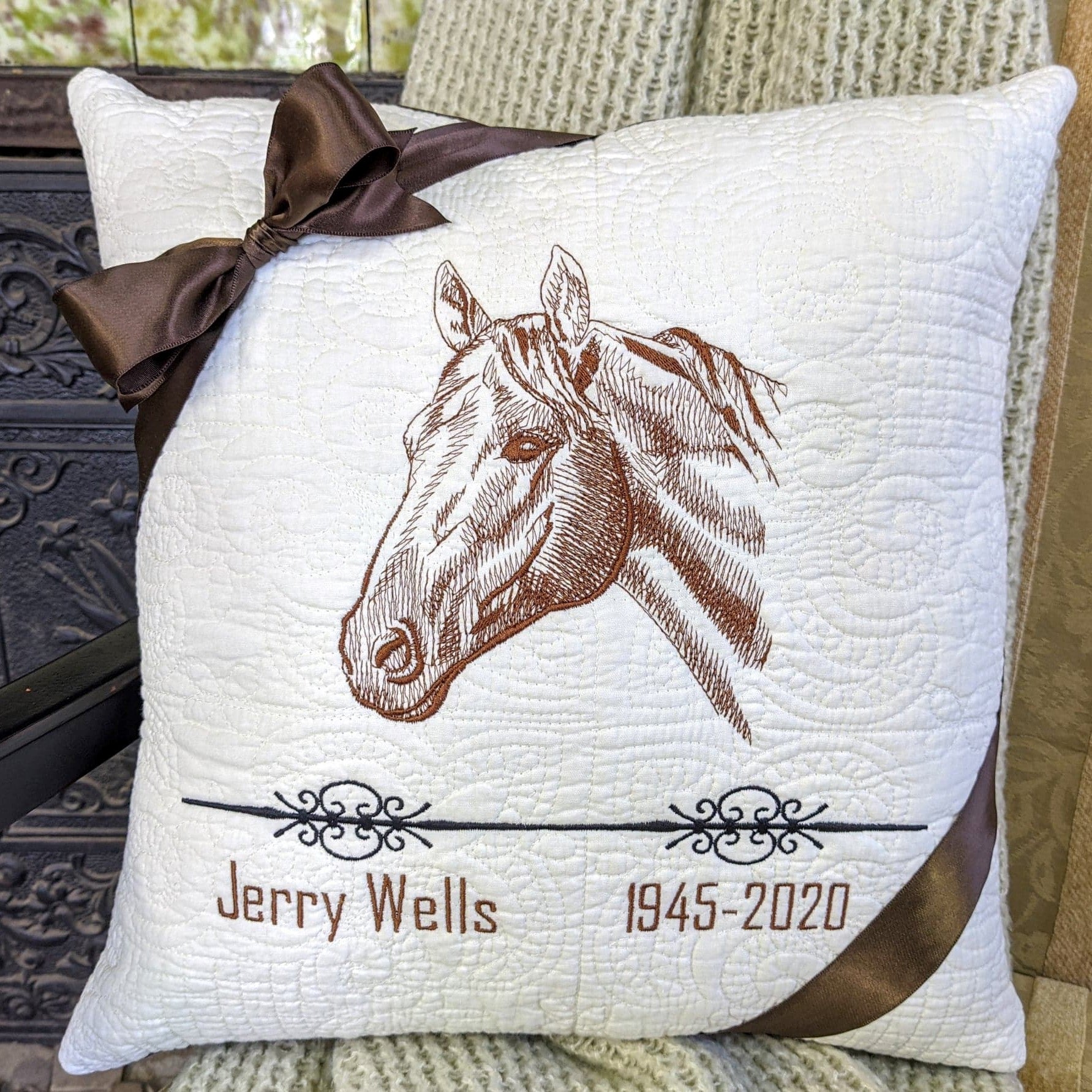 Embroidered Horse Pillow