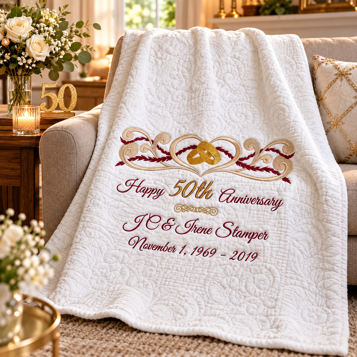 Golden Anniversary — Personalized 50th Anniversary Quilted Throw