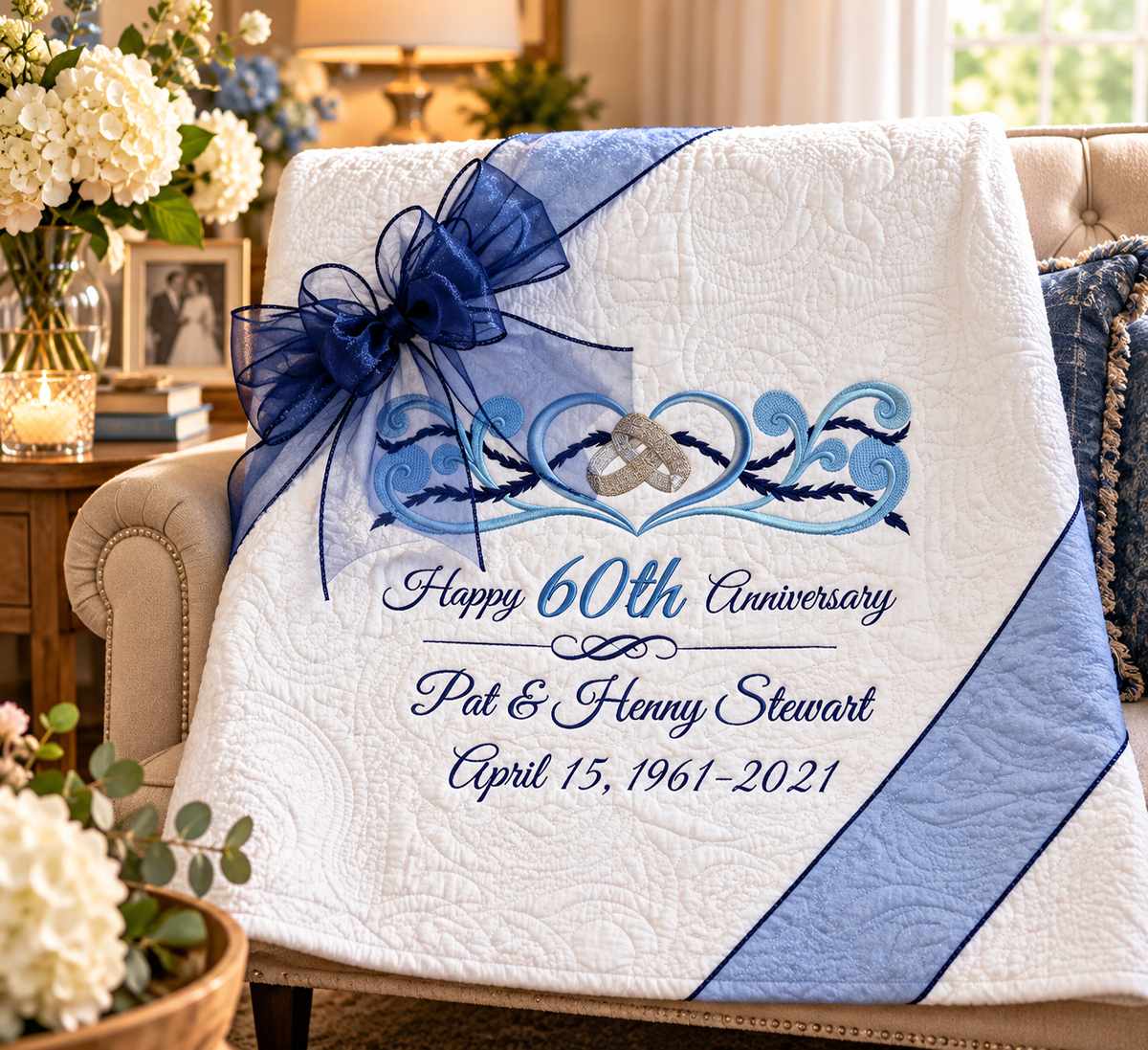 A Remarkable Milestone — Personalized 60th Anniversary Quilted Throw