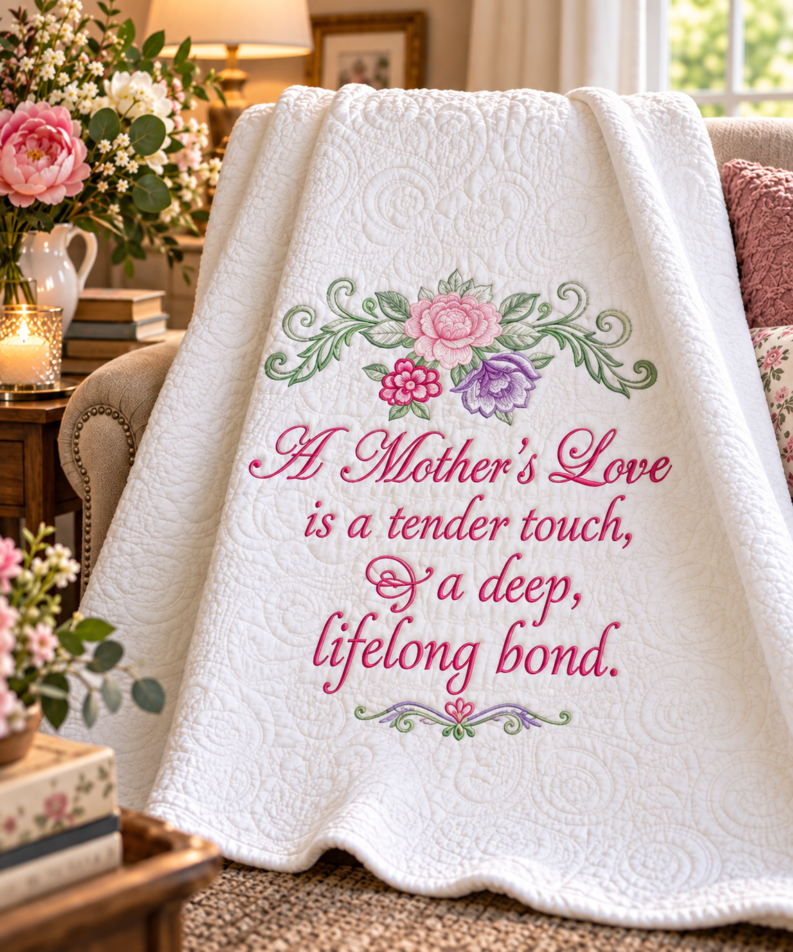 A Mother's Heart Embroidered Throw