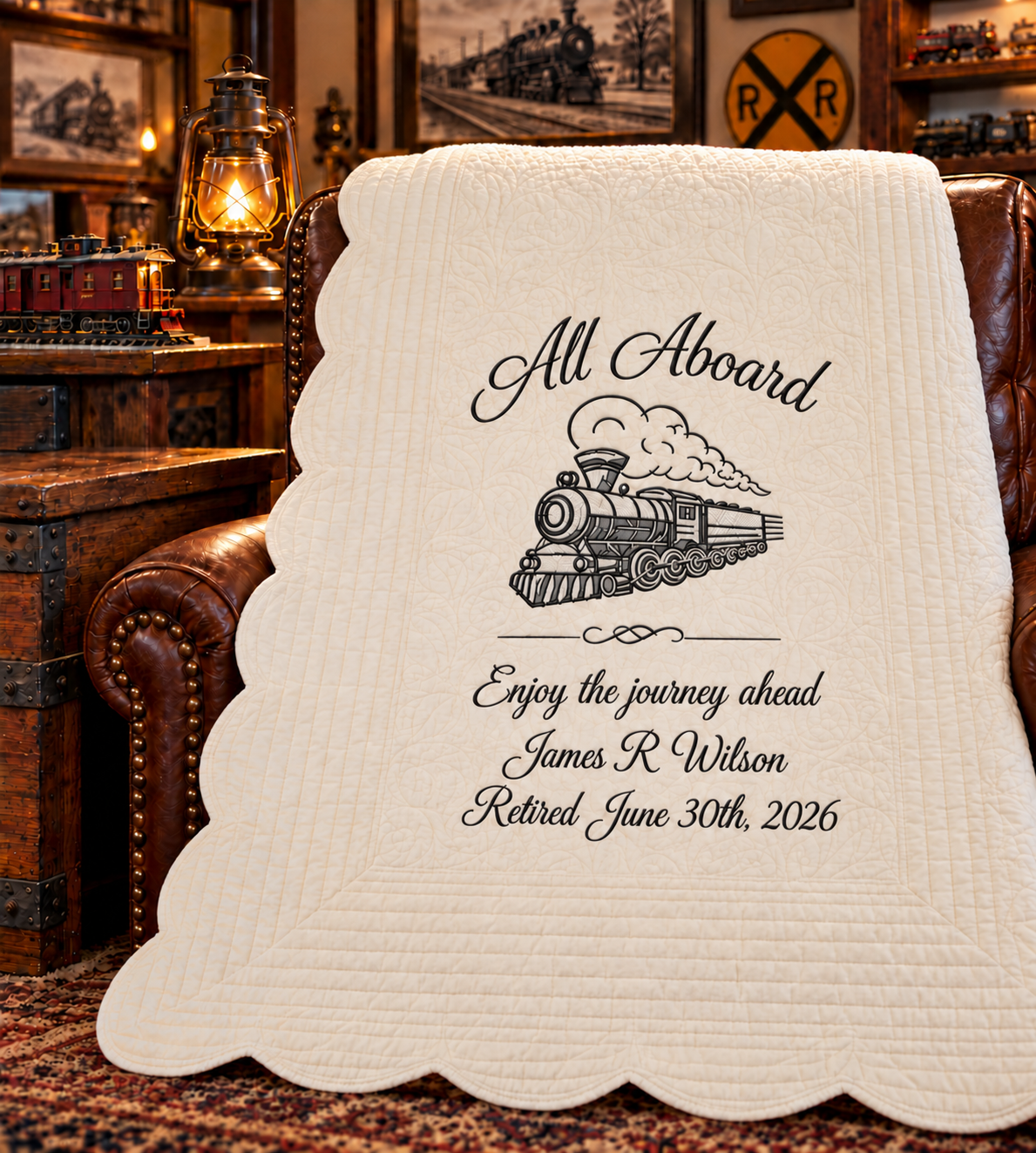 All Aboard Train Personalized Throw