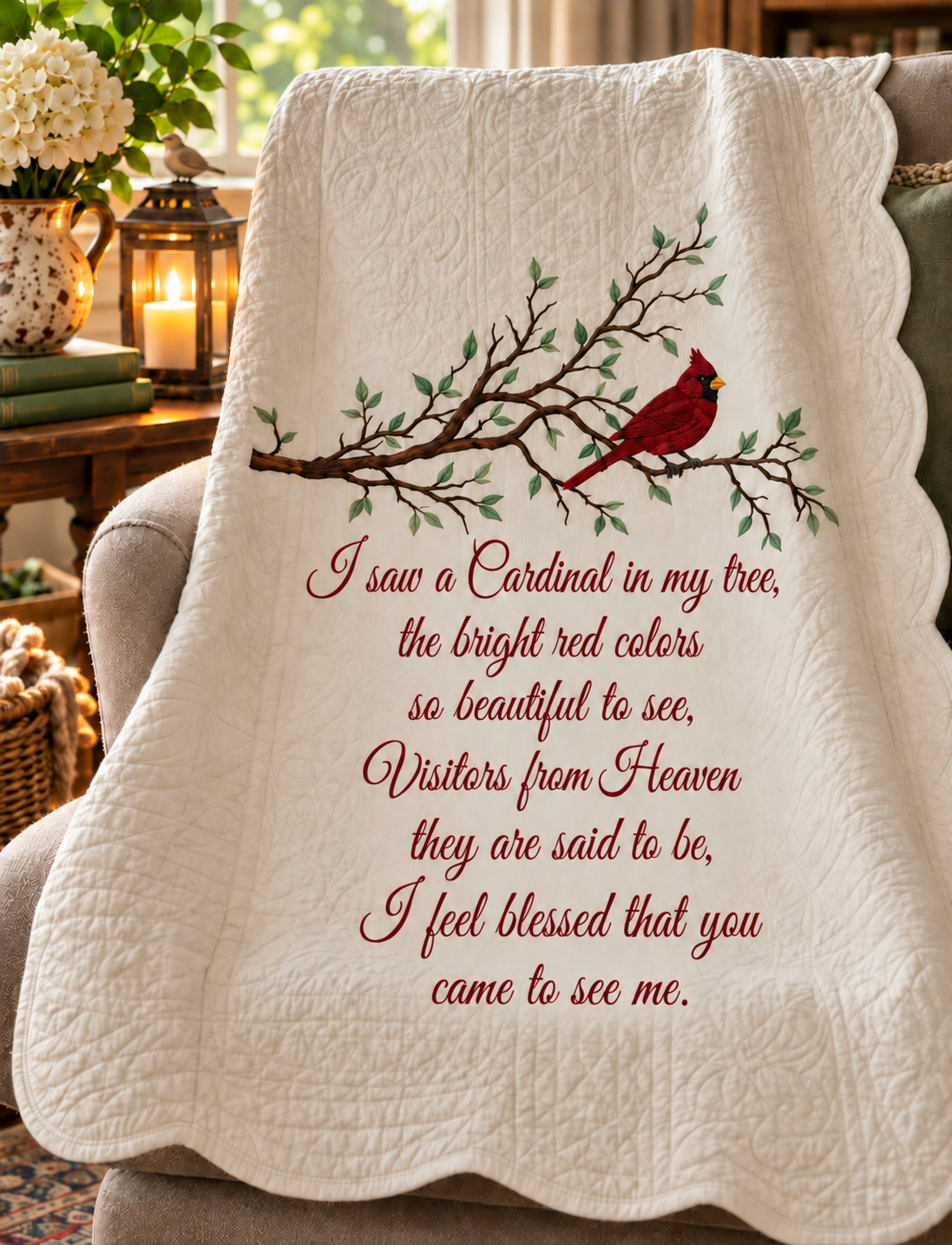 Cardinal in My Tree Sympathy Quilted Throw
