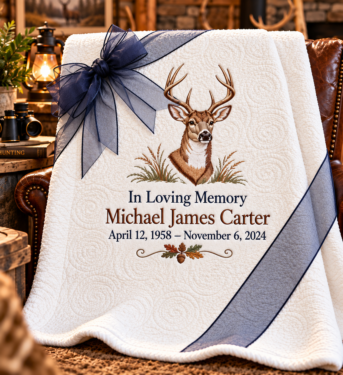 Woodland Deer — Personalized Embroidered Quilted Throw