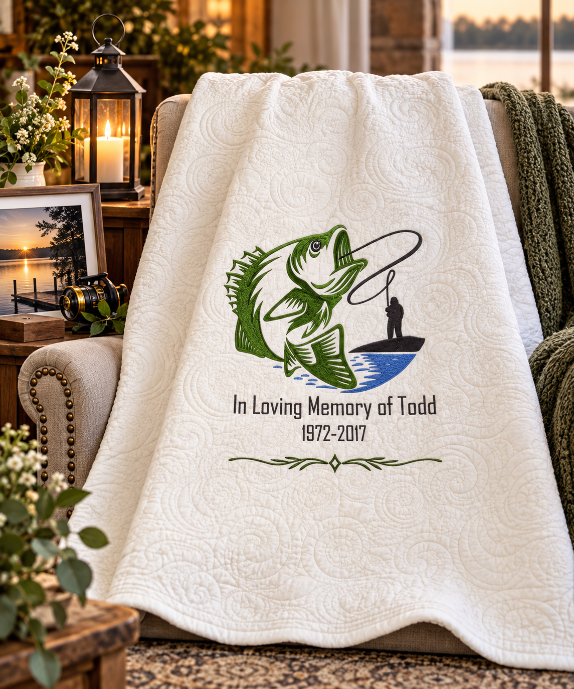 Fishing — Personalized Embroidered Quilted Throw