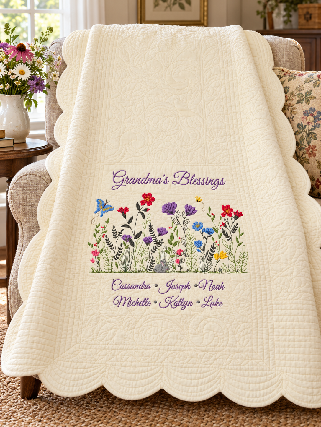 Simply Flowers — Personalized Floral Quilted Throw