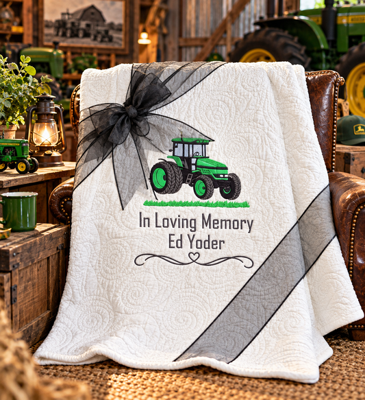 Green Tractor Memorial Quilted Throw