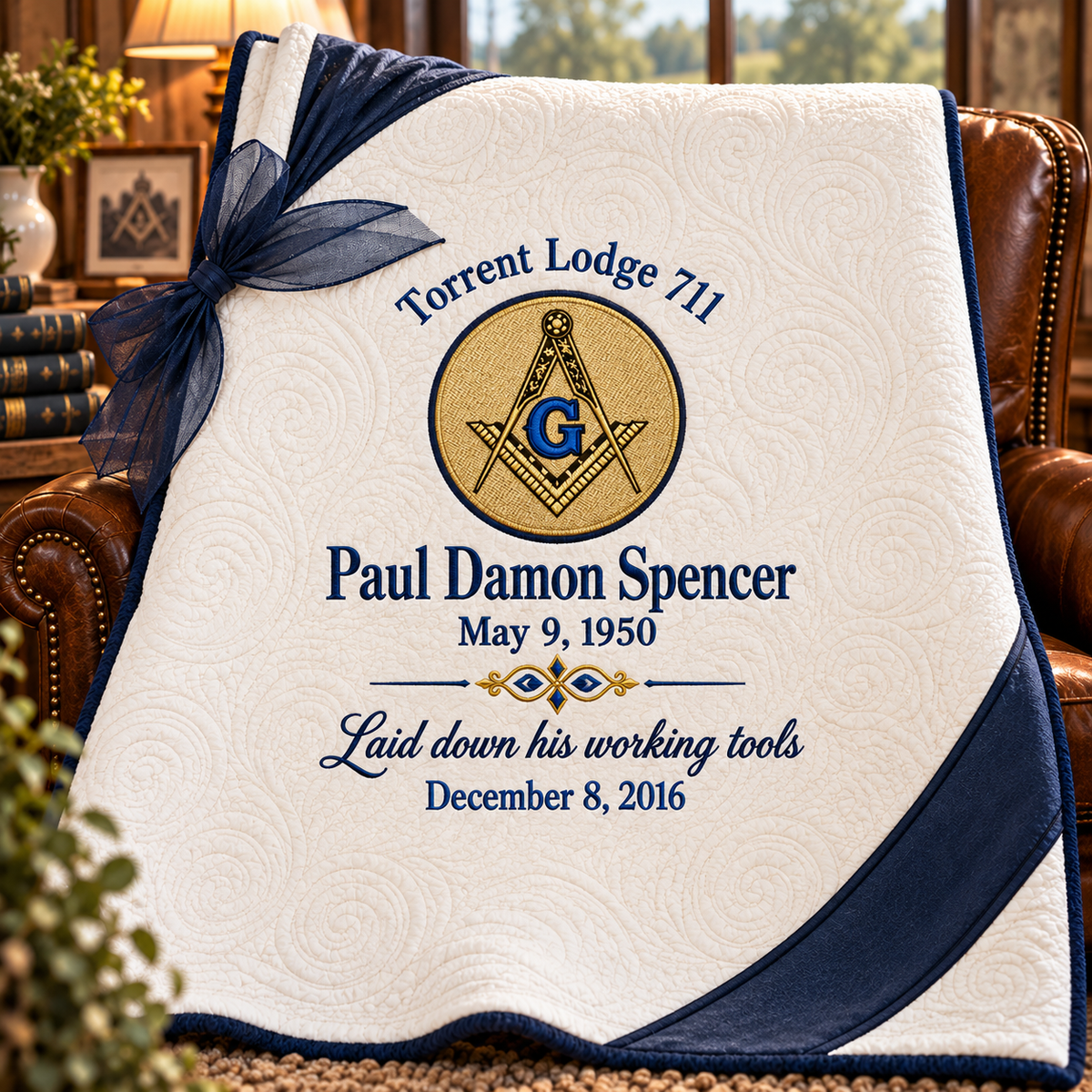 Masonic Lodge & Grand Master — Personalized Embroidered Quilted Throw