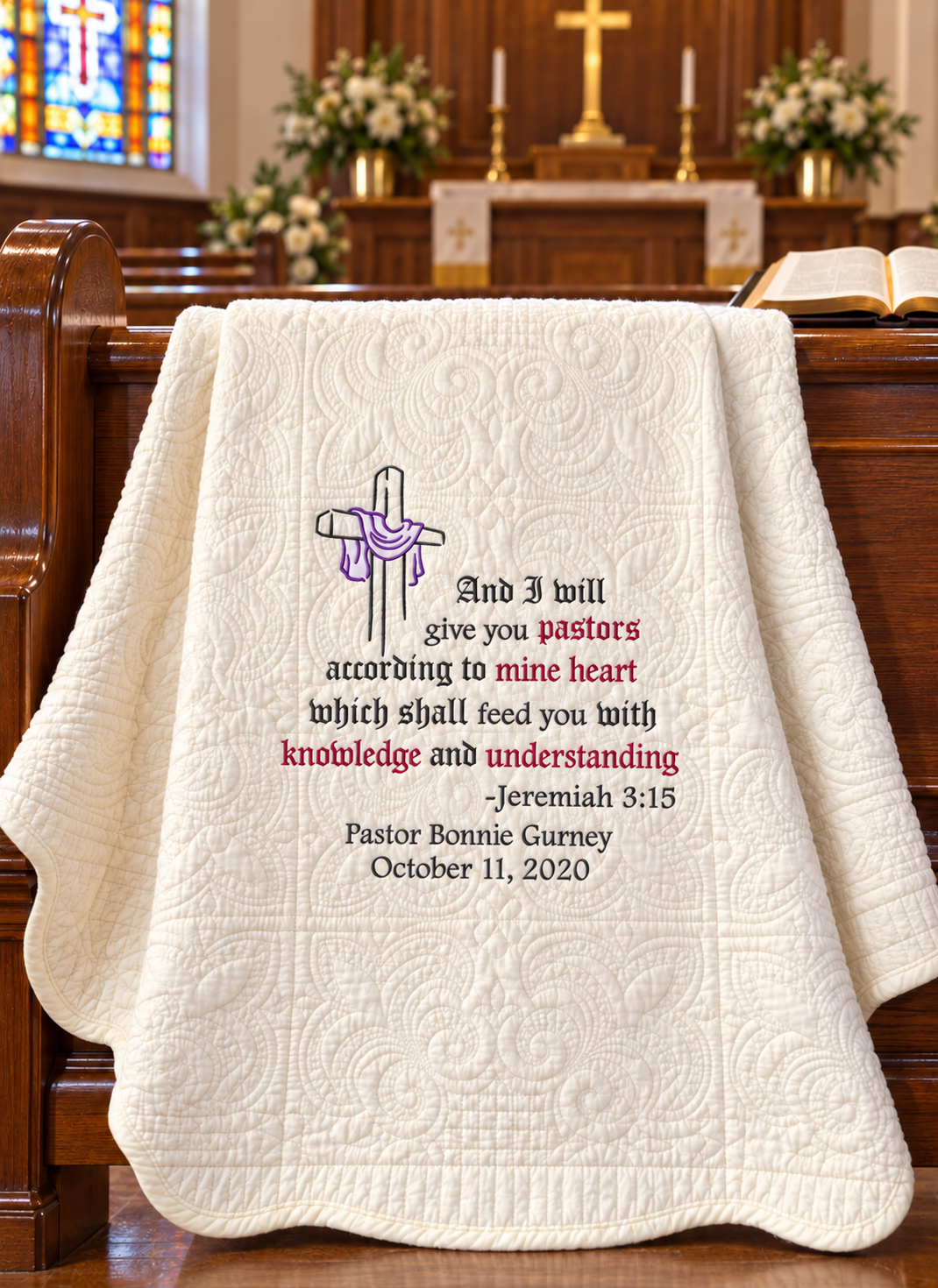Pastor Appreciation — Personalized Jeremiah 3:15 Quilted Throw