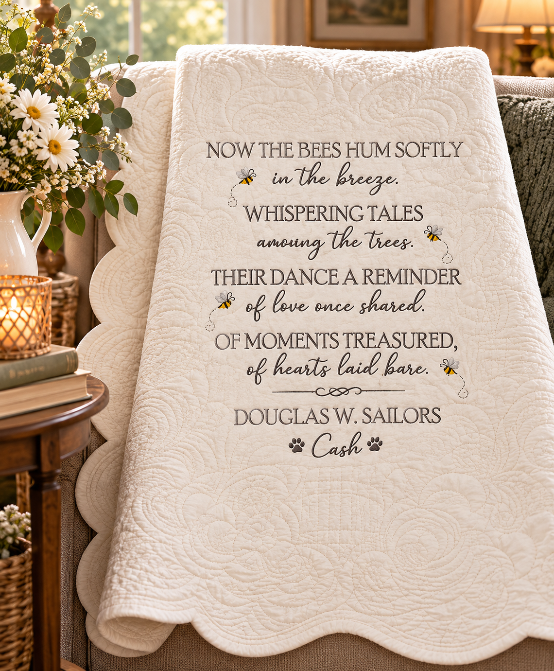 The Bees Hum Softly Sympathy Quilted Throw